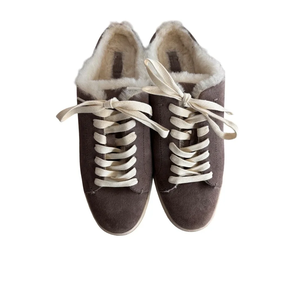 FRYE Suede Shearling Lined Slip On Sneakers Mules Women's Size 9.5 M‎ Brown